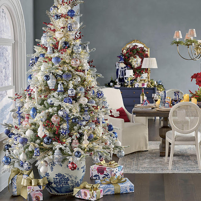 Chinoiserie Christmas Trees: Bringing a Grandmillennial Flair to Your Home with adorehome.com