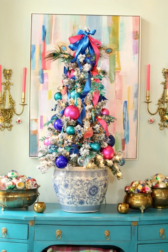 Chinoiserie Christmas Trees: Bringing a Grandmillennial Flair to Your Home with adorehome.com